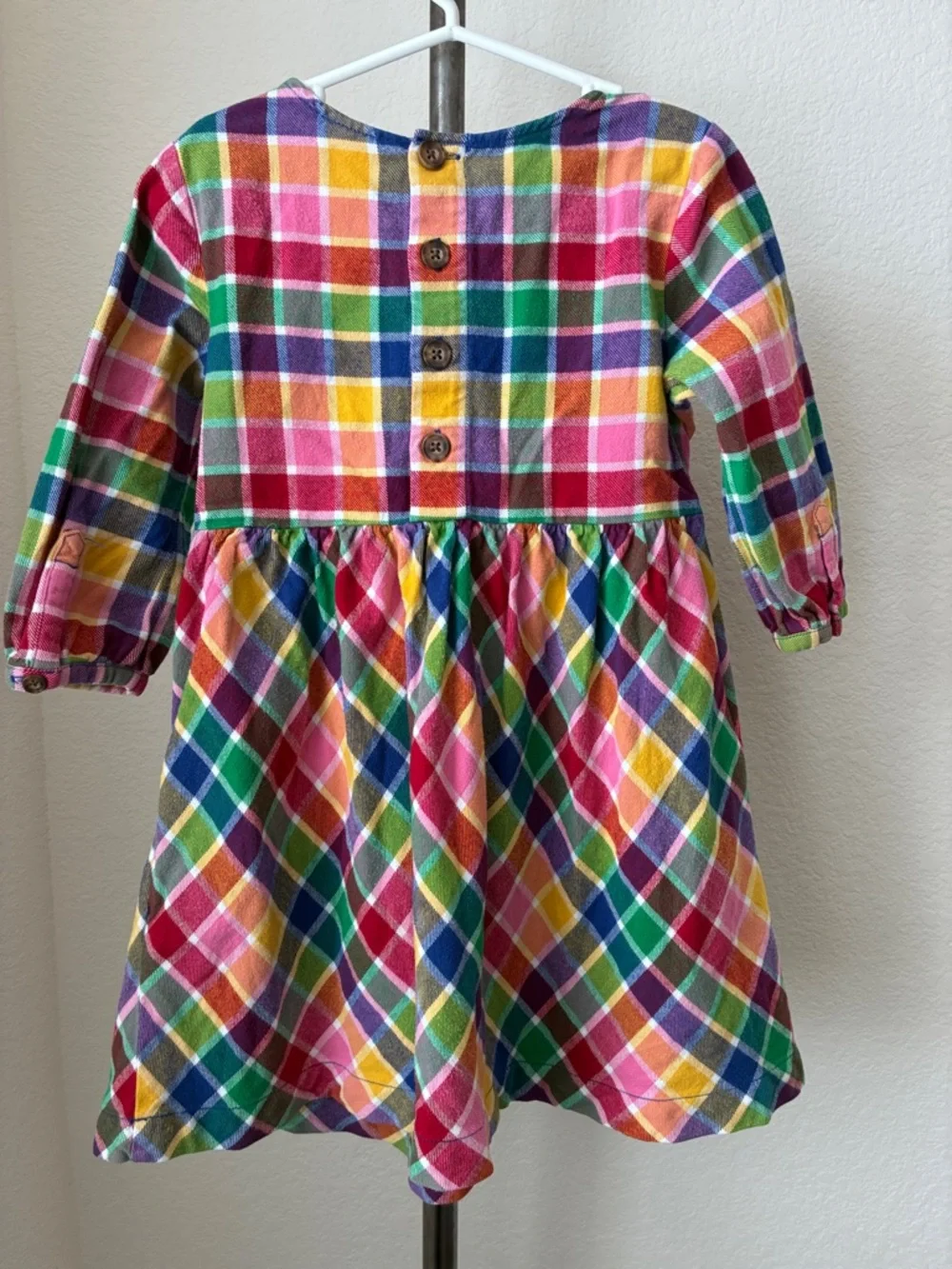 Hanna Andersson sz 110 Bright Rainbow Plaid Flannel Dress 100% Cotton Boden